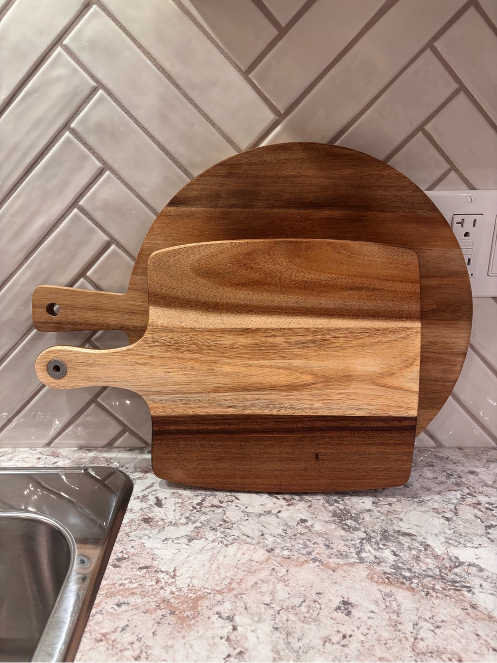 Vintage Wooden Serving & Cutting Board Set - Natural Brown